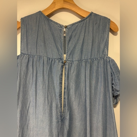 Zara Women's Blue Chambray Cold Shoulder Pockets Tunic Dress Romper Size M - Picture 5 of 11